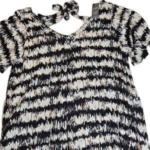 Lane Bryant Shirt Womens Black White Beige Swing Tee Tie Back NWT Flutter Sleeve